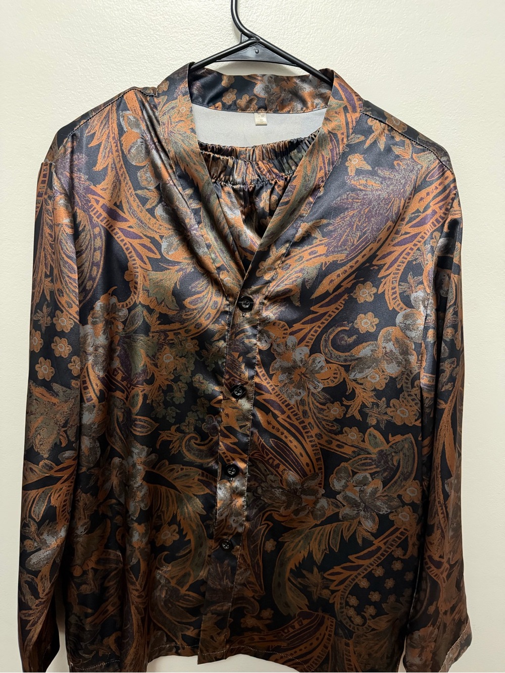 Men's Black & Copper Paisley Satin Button-Up Jacket